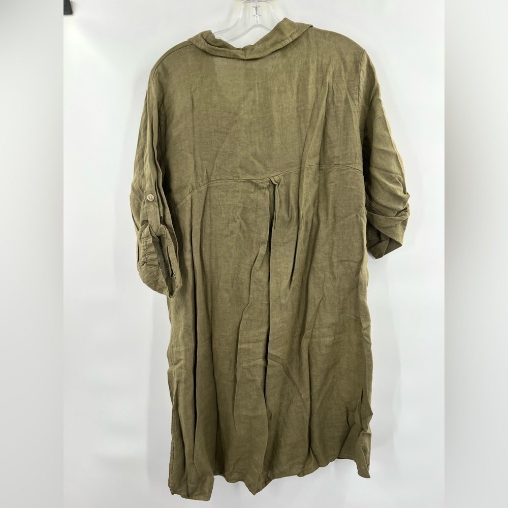 Elena Baldi green linen shirt dress roll sleeves new with tags size L - Picture 7 of 11